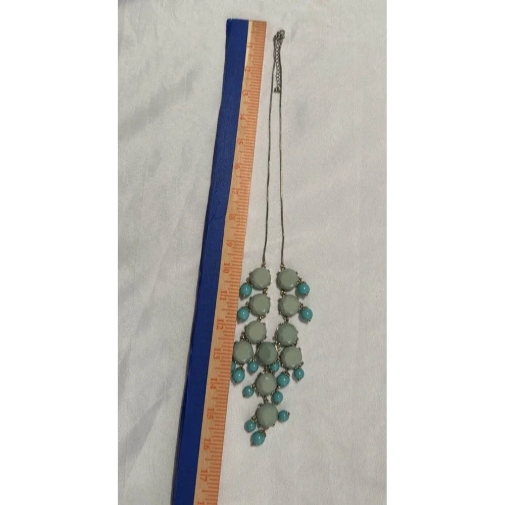 Mint Green & Turquoise Statement Bib Necklace Gold Tone Boho Chic‎